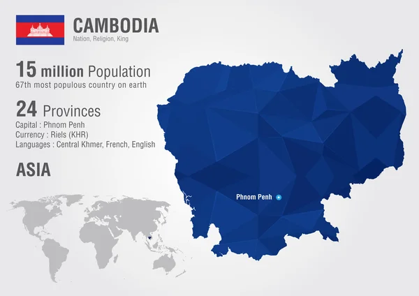 Kambodża mapa świata z piksela tekstury diament. — Wektor stockowy
