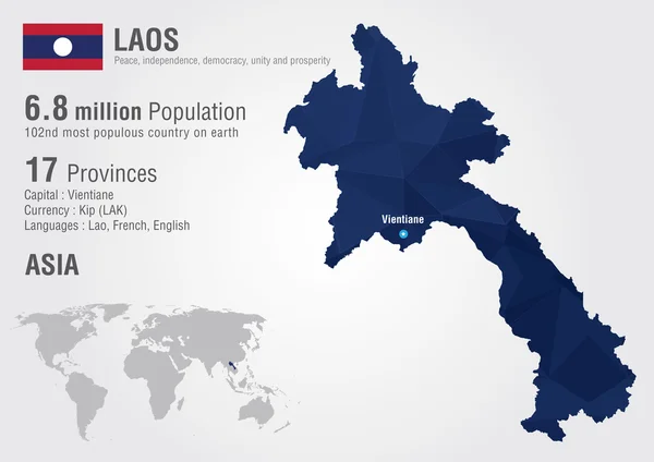 Mapa del mundo de Laos con una textura de diamante de píxel . — Vector de stock