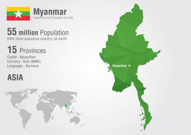 bir piksel elmas doku ile Myanmar Dünya Haritası. Myanmar Haritası.