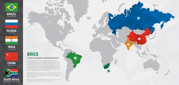 BRICS world map with a pixel diamond texture. — Stock Vector