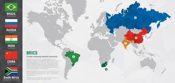 Brics-Weltkarte mit einer Pixelstruktur aus Diamanten. — Stockvektor