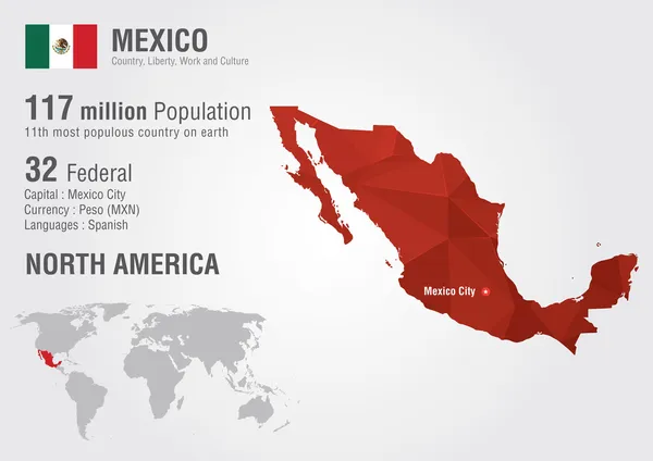 Mappa mondiale del Messico con una texture di diamante pixel. — Stok Vektör