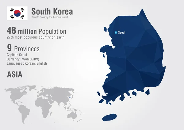 Carte du monde Corée du Sud avec une texture diamant pixel . — Image vectorielle