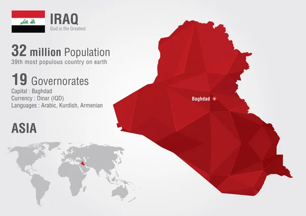 Irak Världskarta med en pixel diamond konsistens. — Stock vektor