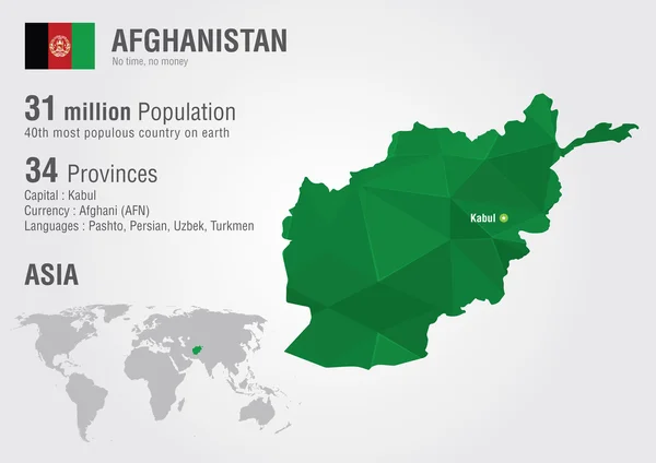 Afghanistans Weltkarte mit einer Pixelstruktur aus Diamanten. — Stockvektor