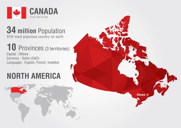Carte du monde du Canada avec une texture de diamant pixel . — Image vectorielle