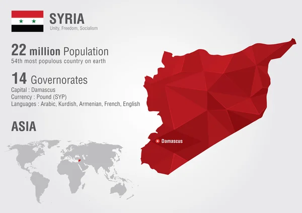 Syrien Världskarta med en pixel diamond konsistens. — Stock vektor