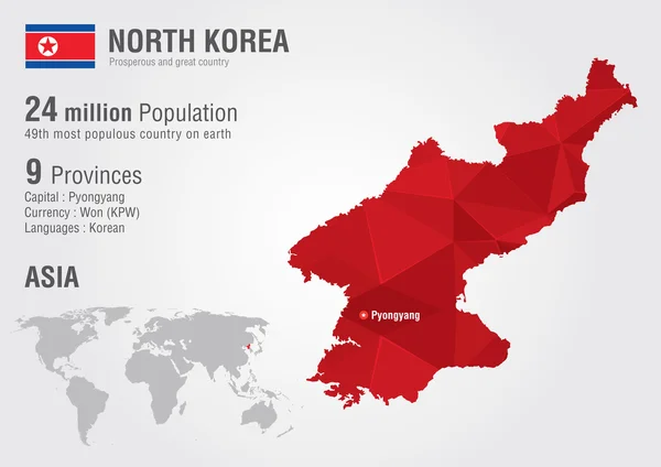 Carte du monde Corée du Nord avec une texture diamant pixel . — Image vectorielle