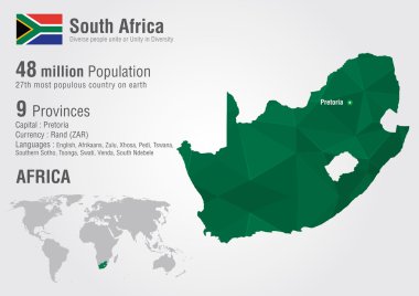 bir piksel elmas doku ile Güney Afrika Dünya Haritası.