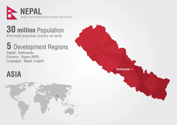 Carte du monde du Népal avec une texture de pixel diamant . — Image vectorielle