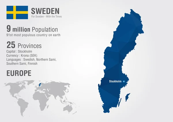 Carte du monde Suède avec une texture diamant pixel . — Image vectorielle
