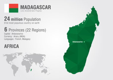 Madagaskar Dünya Haritası piksel elmas doku ile.