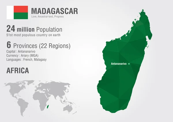 Madagaskar mapa świata z piksela tekstury diament. — Wektor stockowy