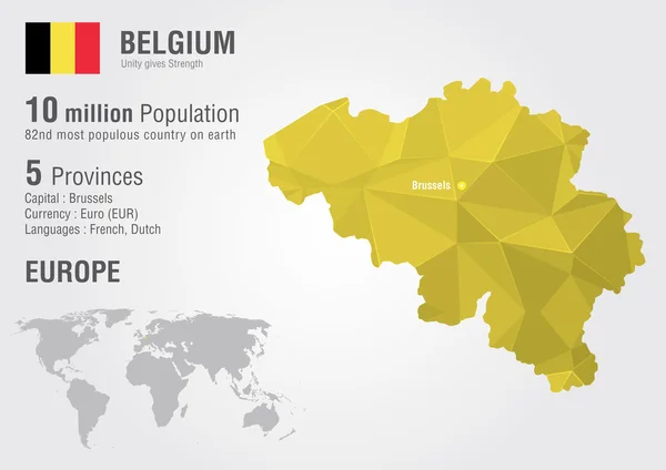 Carte du monde Belgique avec une texture diamant pixel . — Image vectorielle