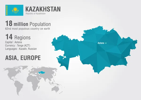 Kazakhstan world map with a pixel diamond texture. — Stock Vector
