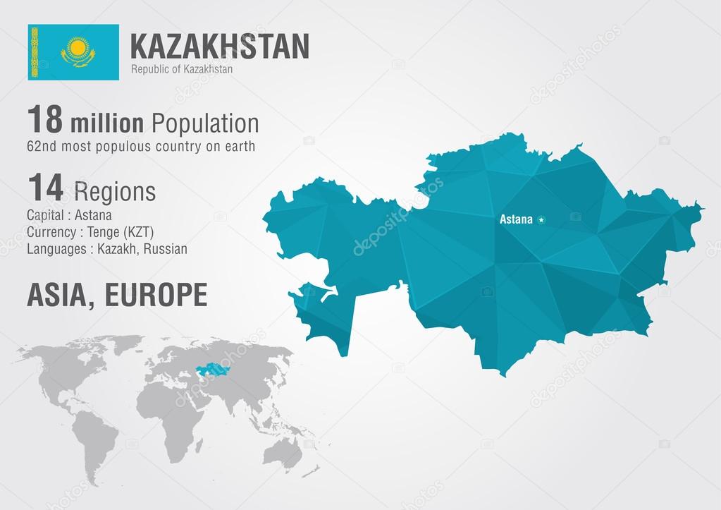 Kazakhstan world map with a pixel diamond texture.