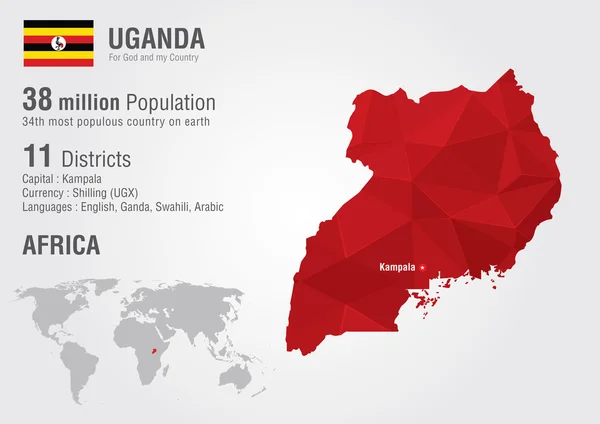 Uganda mapa świata z piksela tekstury diament. — Wektor stockowy