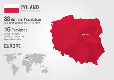 Poland world map with a pixel diamond texture. clipart