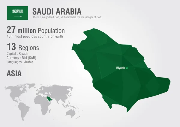 ピクセル ダイヤモンド テクスチャとサウジアラビア王国世界地図. — ストックベクタ