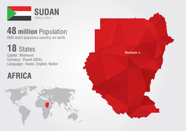 Sudan world map with a pixel diamond texture. — Stock Vector