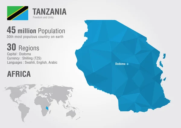 Carte du monde Tanzanie avec une texture diamant pixel . — Image vectorielle