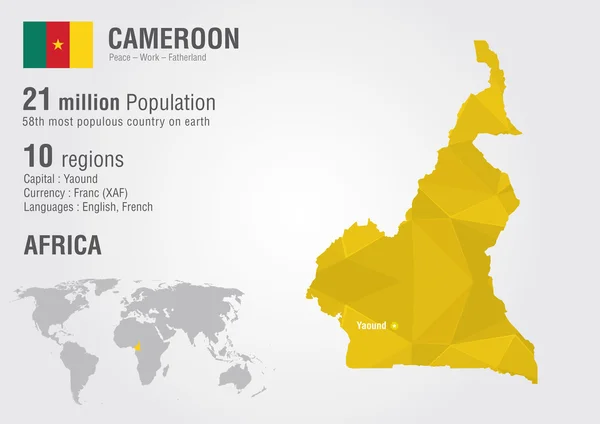 Kamerun mapa świata z piksela tekstury diament. — Wektor stockowy