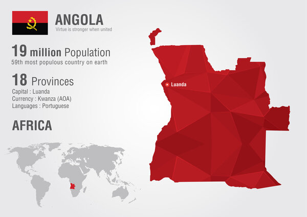 Angola world map with a pixel diamond texture.