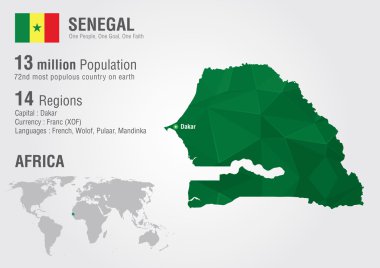 Senegal ile pixel elmas doku Dünya Haritası.