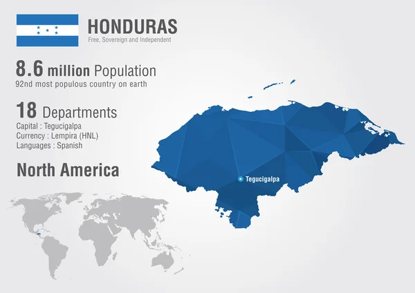 Honduras Dünya Haritası ile pixel elmas textire. — Stok Vektör