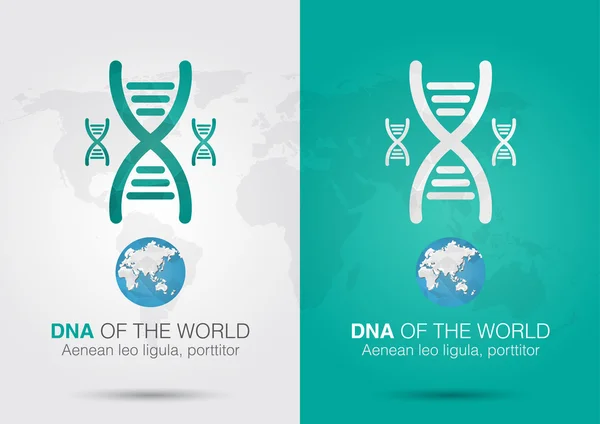 ДНК всего мира. Иконка символа ДНК и мира с хромосомой — стоковый вектор