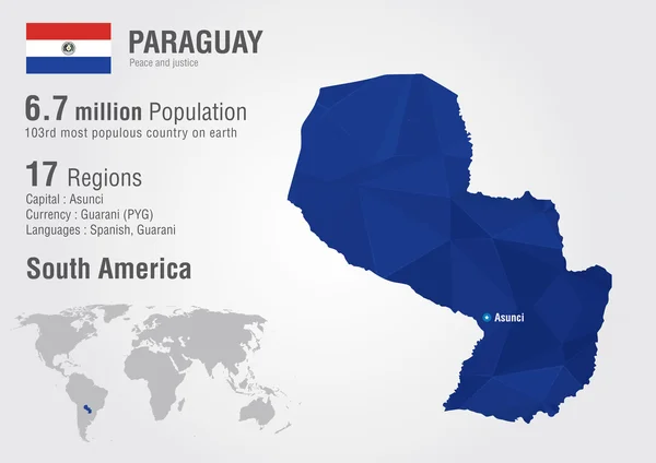 Bir piksel elmas doku ile Paraguay Dünya Haritası. — Stok Vektör