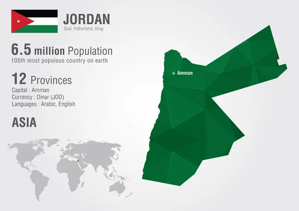 Jordan Världskarta med en pixel diamond konsistens. — Stock vektor