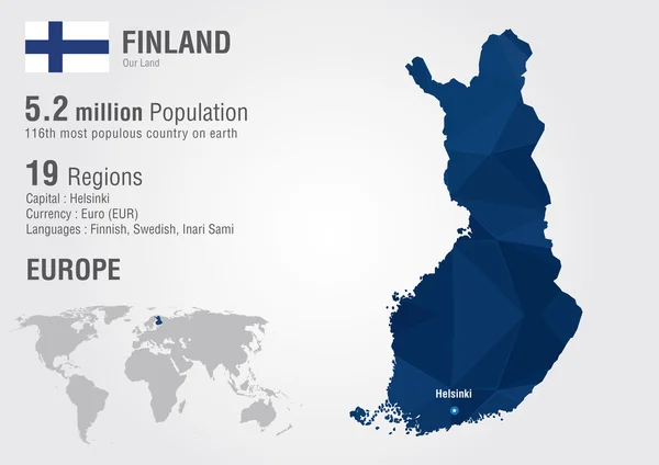 Finlandia mappa del mondo con una texture diamantata pixel . — Vettoriale Stock