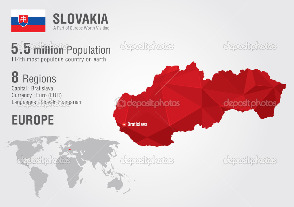 Slovakia world map with a pixel diamond texture.
