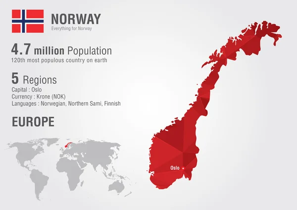 Norwegia mapa świata z piksela tekstury diament. — Wektor stockowy