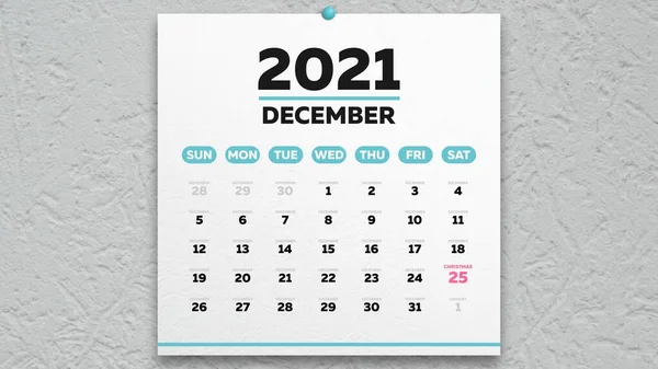 Takvim 2021 'in güzel bir Aralık sayfasıyla işaretli Noel tarihi