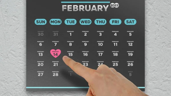 Close Van Een Mannelijke Hand Wijzend Vinger Naar Valentijnsdag Een — Stockfoto