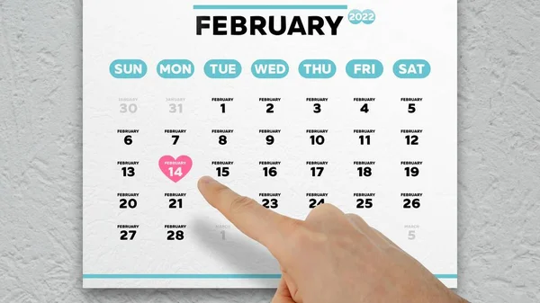 2018 Close Male Hand Pointing Valentines Day February Page Wall — 스톡 사진