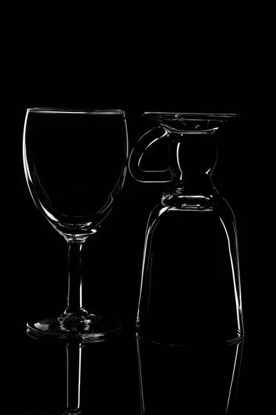 Weinglas Und Glasfotografie Produktfotografie Mit Lichteffekten Und Wenig Licht Auf — Stockfoto