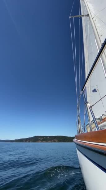 帆を上げ 風によって傾ける帆と一緒に航海する帆船の映像 ブリティッシュコロンビア州 — ストック動画