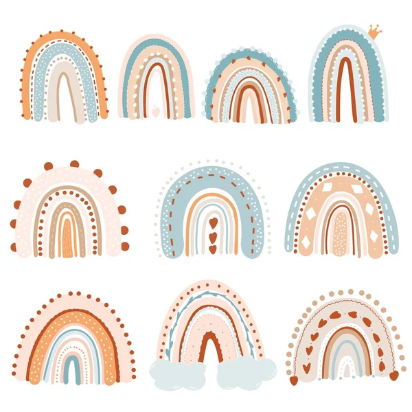 Collezione Rainbow Design Scandinavo Carino Arcobaleno Nuvola Illustrazione Vettoriale Disegnato — Vettoriale Stock