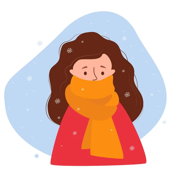 Face Frozen Winter Girl Beauty Woman Wrapped Her Nose Warm — стоковый вектор