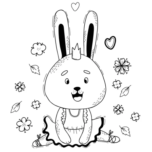 Cute Rabbit Character Ballerina Sits Twine Dress Pointe Shoes Vector — Vetor de Stock