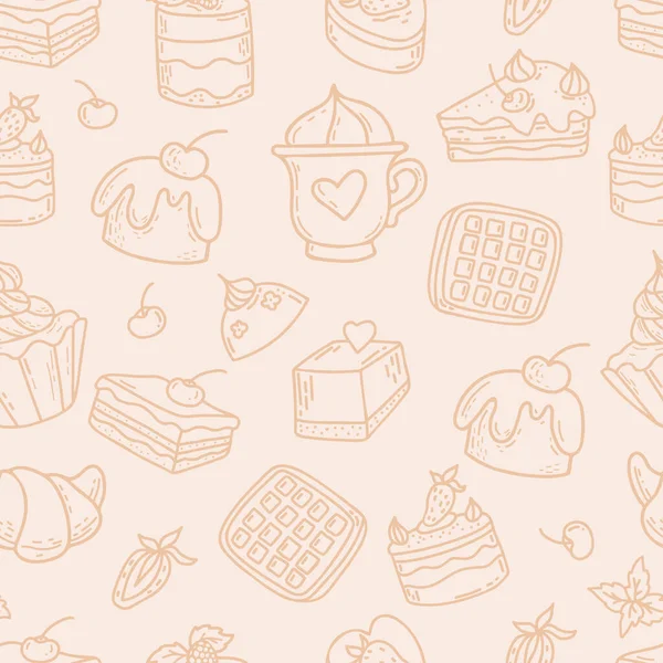 Nahtloses Muster Mit Süßwaren Dessert Und Kuchen Waffeln Bonbons Und — Stockvektor