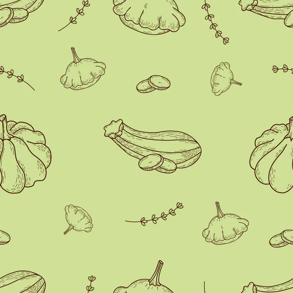 Modèle Sans Couture Avec Des Légumes Dessins Linéaires Main Citrouille — Image vectorielle