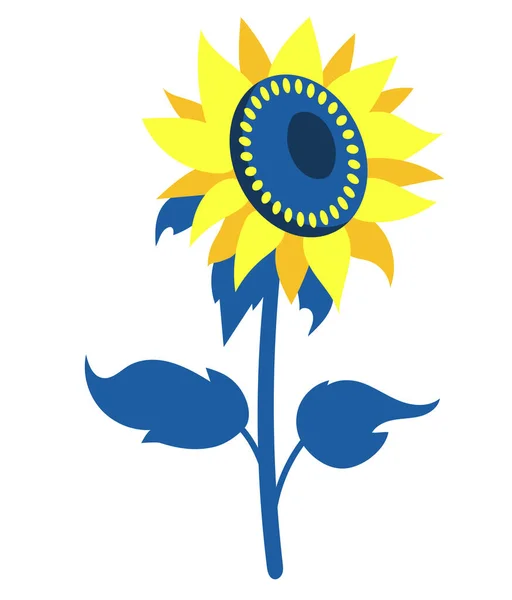Gele Blauwe Zonnebloem Mooie Bloeiende Plant Met Bladeren Vector Illustratie — Stockvector
