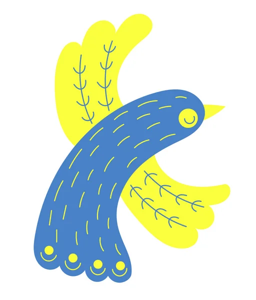Uccello Decorativo Giallo Blu Illustrazione Vettoriale Colore Della Bandiera Ucraina — Vettoriale Stock