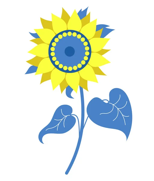Gyönyörű Sárga Kék Napraforgó Virágzó Növény Levelekkel Vektor Illusztráció Színek — Stock Vector