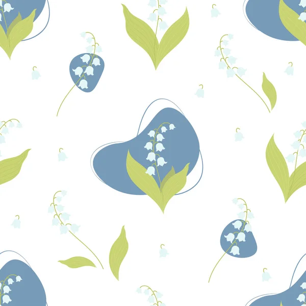 Seamless Pattern Beautiful Lilies Valley Leaves White Background Vector Illustration — стоковый вектор