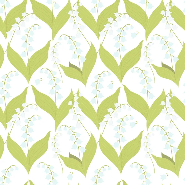 Floral Seamless Pattern Beautiful May Lilies Valley White Background Vector — Image vectorielle